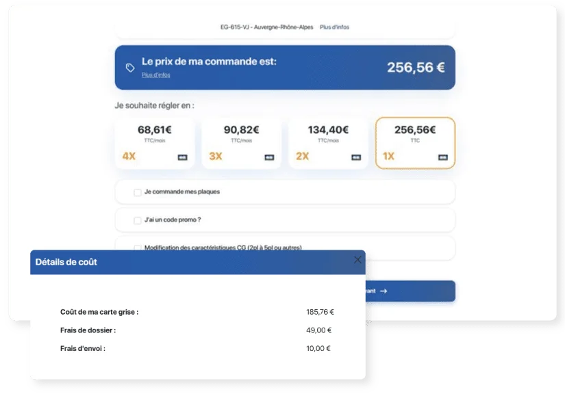 Détail du prix des cartes grises
