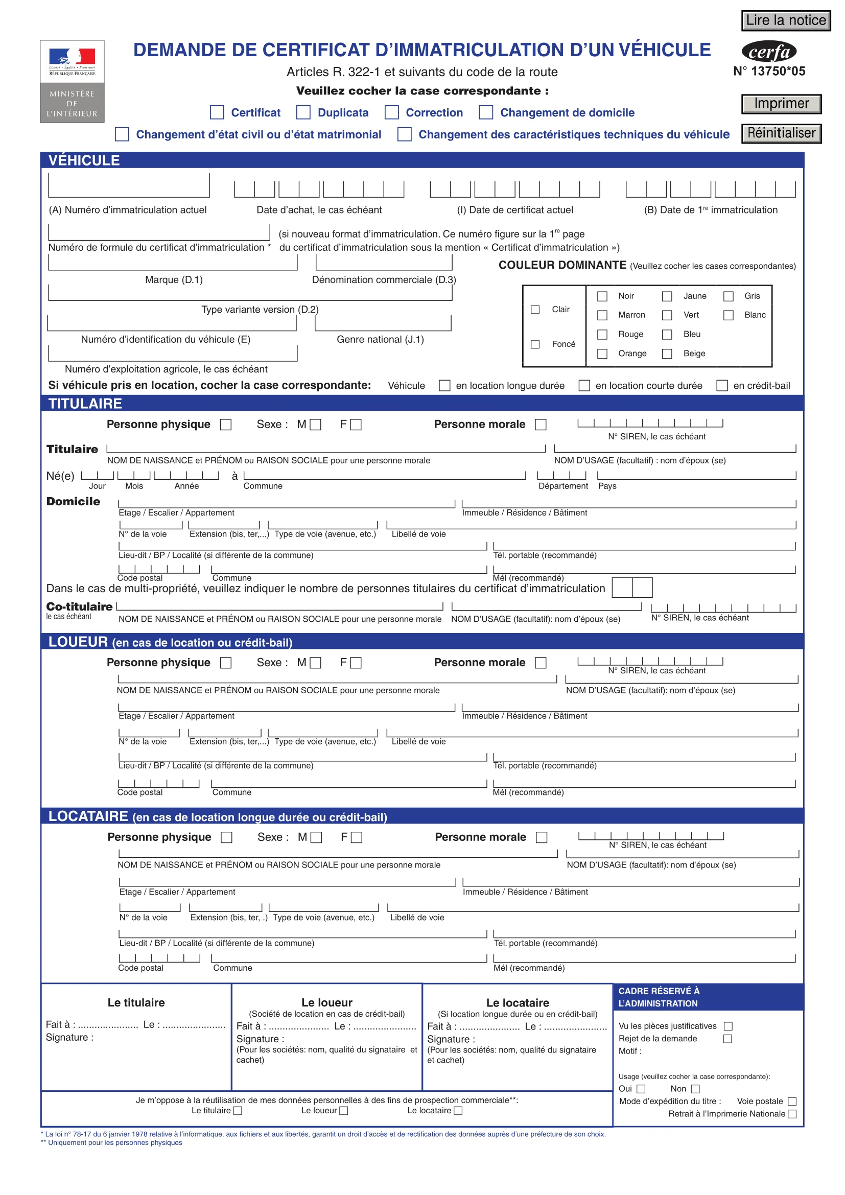 Exemple de papier carte grise pour la demande d'immatriculation