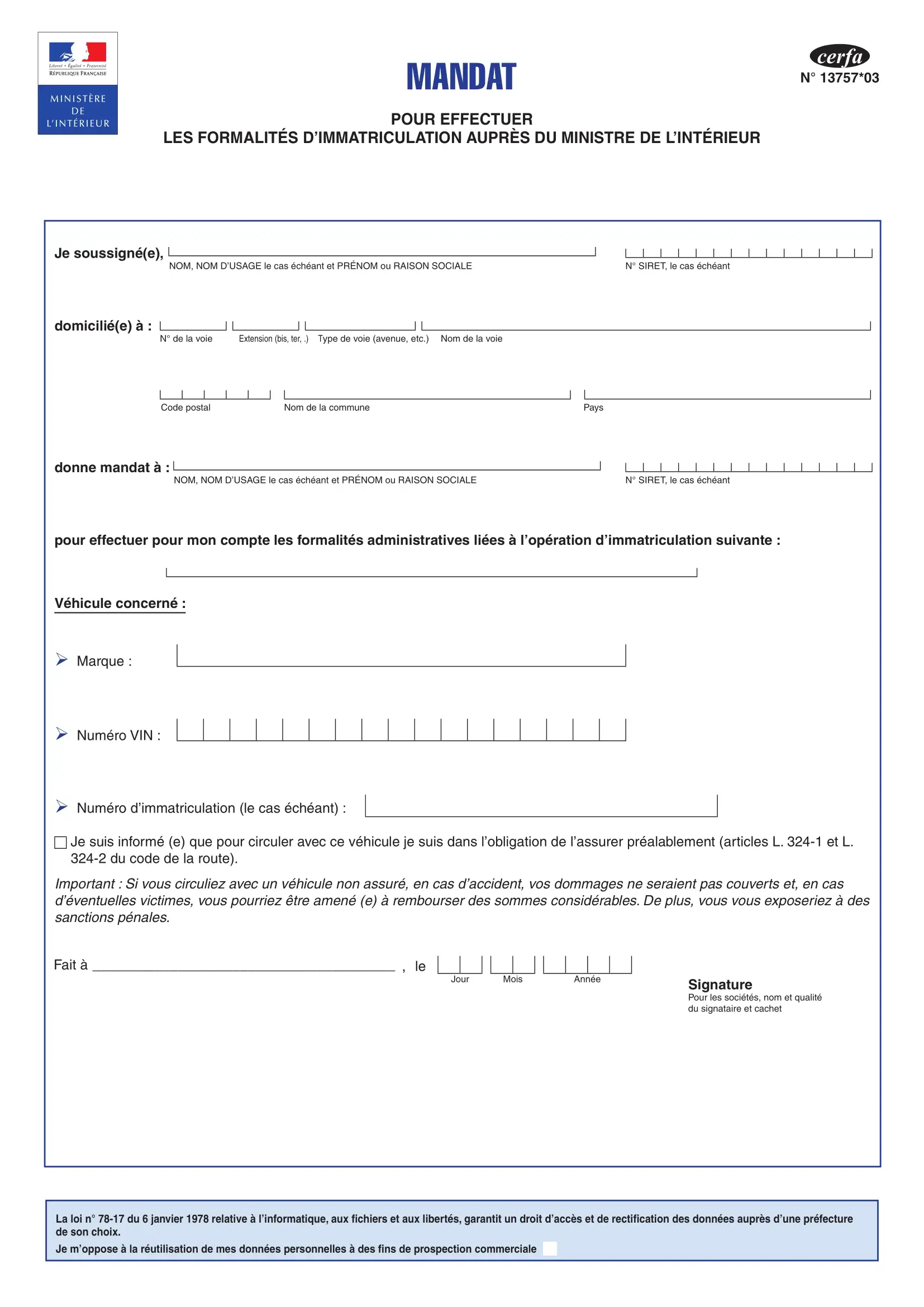 Modèle de mandat pour votre document pour carte grise officiel
