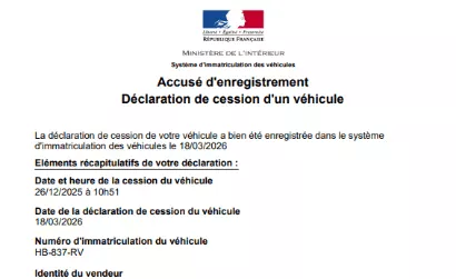 Accusé de réception et carte grise papier officiel