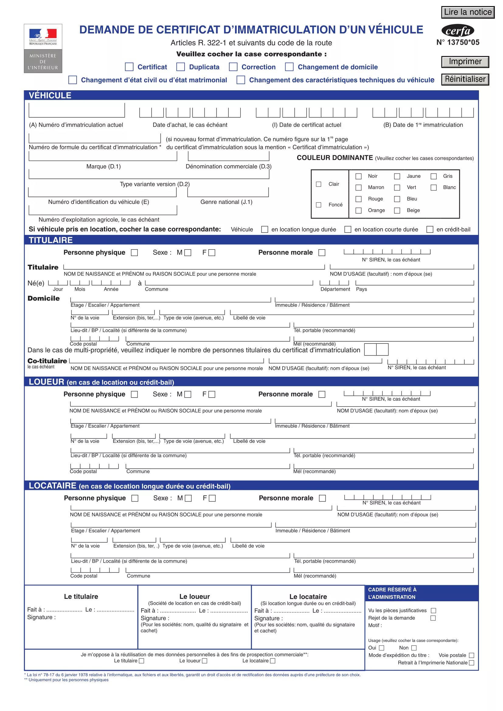 Exemple de papier carte grise pour la demande d'immatriculation